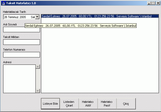 Taksit Hat�rlat�c� Ekran�