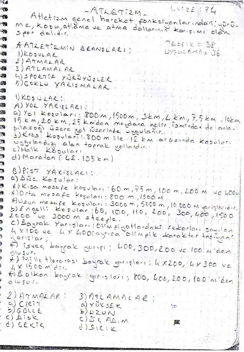 Atletizmde 1. D�neme kadar olan b�l�mler 